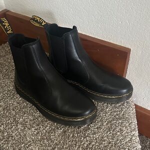Dr. Martens Black Leather Chukka Boots with Yellow Stitching
